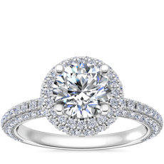 Rollover Halo Diamond Basket and Pavé Shank Engagement Ring in 18k White Gold (7/8 ct. tw.)